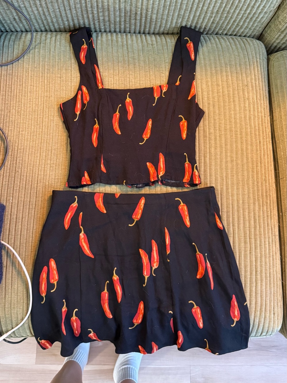 Reformation Black Crop Tank with Red Chili Pepper Print